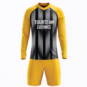Tensuit custom long sleeve black yellow striped soccer jersey front view, TOURTEAM customize football uniform set LBDZ-FL-004