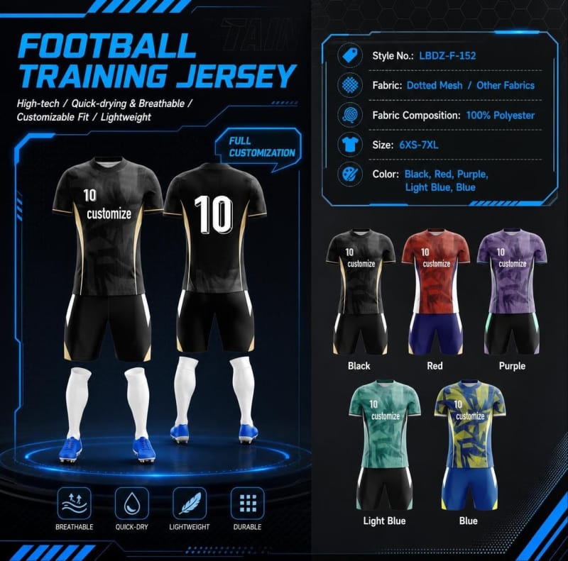 Custom black gold soccer jersey set, men football uniform with number 10, customizable team football kit