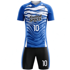 Tensuit custom blue zebra print football jersey front view, Football Sports logo, soccer uniform set