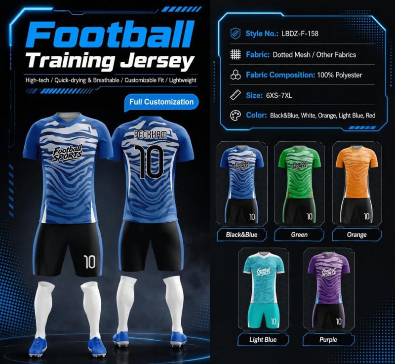 Tensuit custom blue zebra print football training jersey set LBDZ-F-158, 5 color options, full sublimation soccer uniform