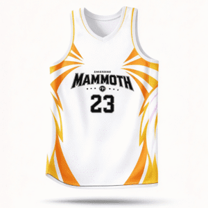 Custom Mammoth Basketball Jersey Front View, White Orange Sublimation Basketball Tank Top