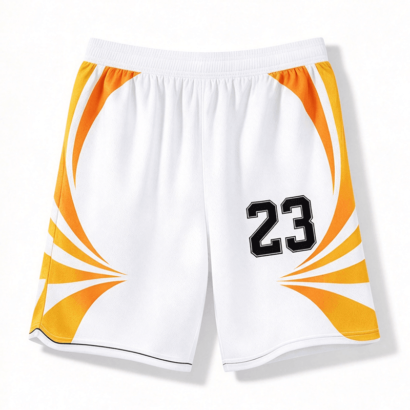 Custom Basketball Shorts White Orange Flame Pattern, Matching Basketball Pant