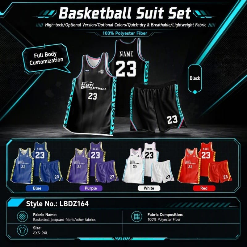 Custom Basketball Suit Set LBDZ164, Full Body Sublimation Basketball Jersey & Shorts, 5 Colors Available