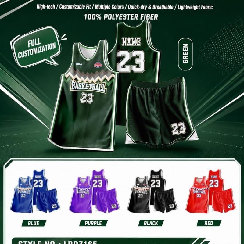 Custom Basketball Suit Set LBDZ165, Full Body Sublimation Basketball Jersey & Shorts, 4 Colors Available