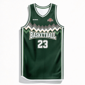 Custom Basketball Jersey Front View, Dark Green Sublimation Basketball Tank Top With Zigzag Stripe Print