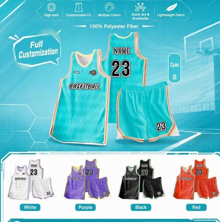 Custom Basketball Suit Set LBDZ166, Full Body Sublimation Basketball Jersey & Shorts, 4 Colors Available
