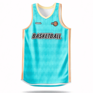 Custom Basketball Jersey Front View, Cyan Subtle Pattern Sublimation Basketball Tank Top With BASKETBALL Letter Print