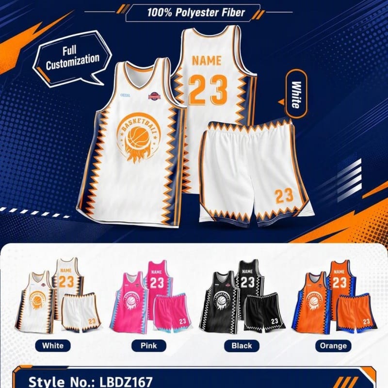 Custom Basketball Suit Set LBDZ167, Full Body Sublimation Basketball Jersey & Shorts, 5 colors Available