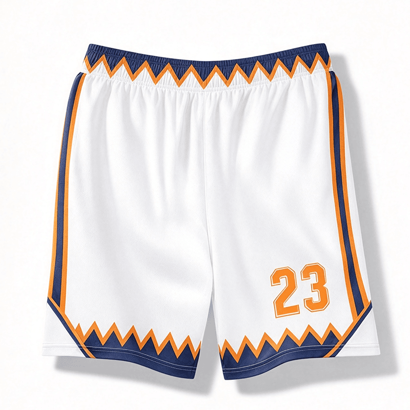 Custom White Basketball Shorts, Matching Basketball Pant With Orange Number 23