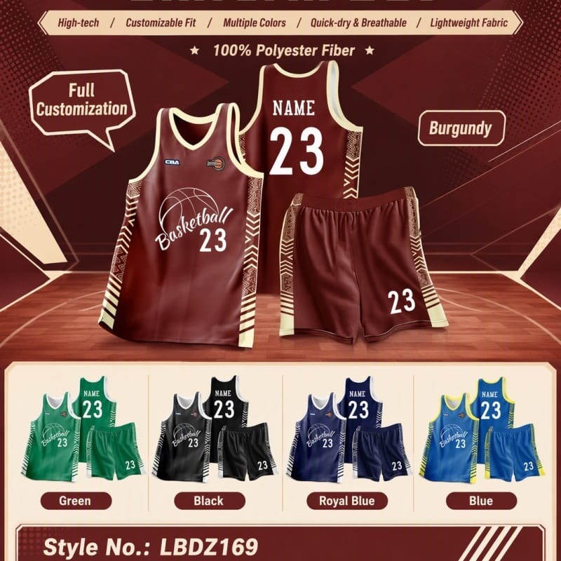 Custom Basketball Suit Set LBDZ169, Full Body Sublimation Basketball Jersey & Shorts, 5 Colors Available