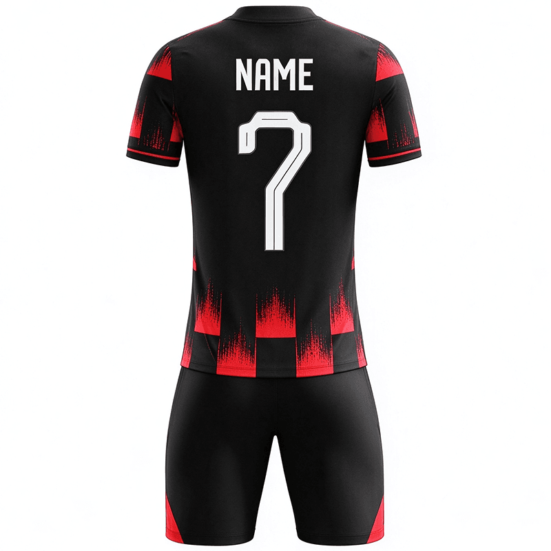 Tensuit custom short sleeve black red soccer jersey back view, personalised name and number football uniform LBDZ-F-176