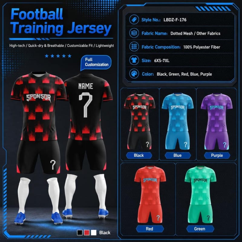 Tensuit custom short sleeve football training jersey spec poster LBDZ-F-176, 5 color options full custom soccer kit