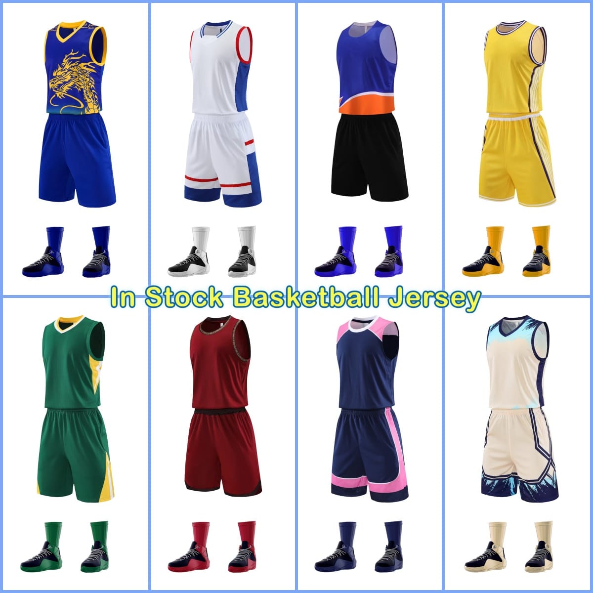 In Stock Basketball Jersey Set, Multiple Colors Blank Basketball Uniform For Custom Printing