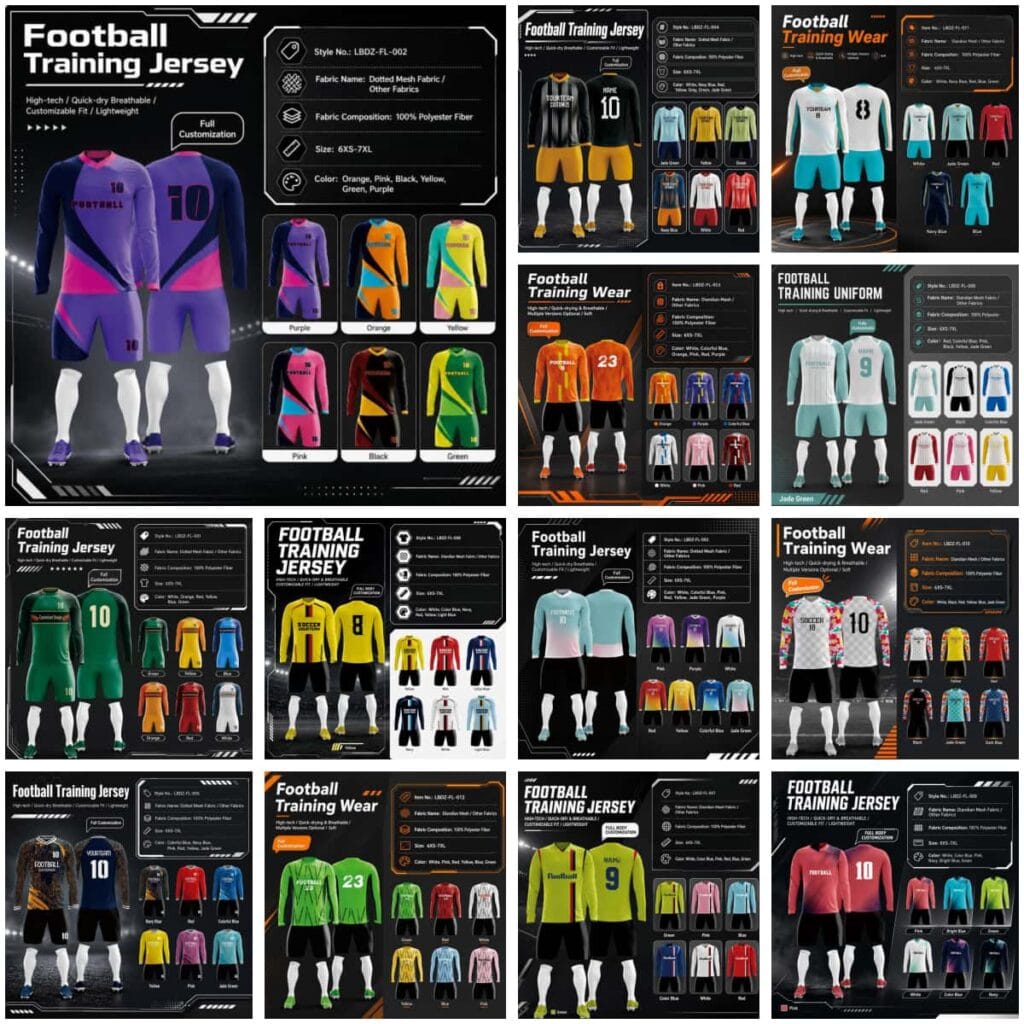 Tensuit long & short sleeve custom football training jersey set, full sublimation soccer uniforms for teams
