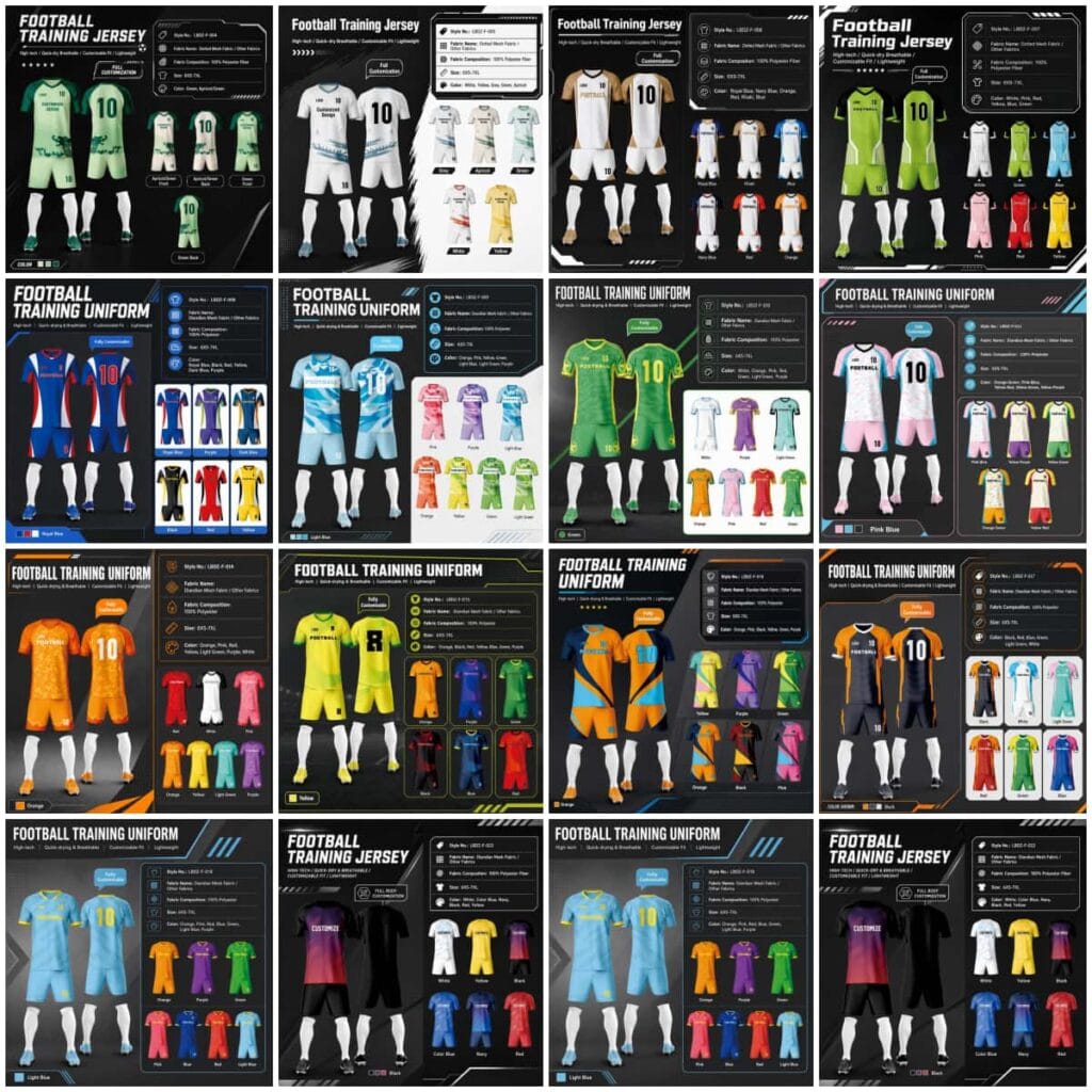 Tensuit custom football training jersey collection, various sublimation soccer uniform designs, team football kits