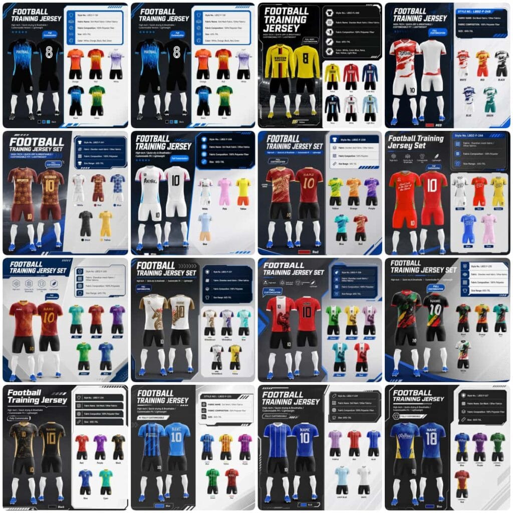 Tensuit custom football training jersey collection, various sublimation soccer uniform designs, team football kits