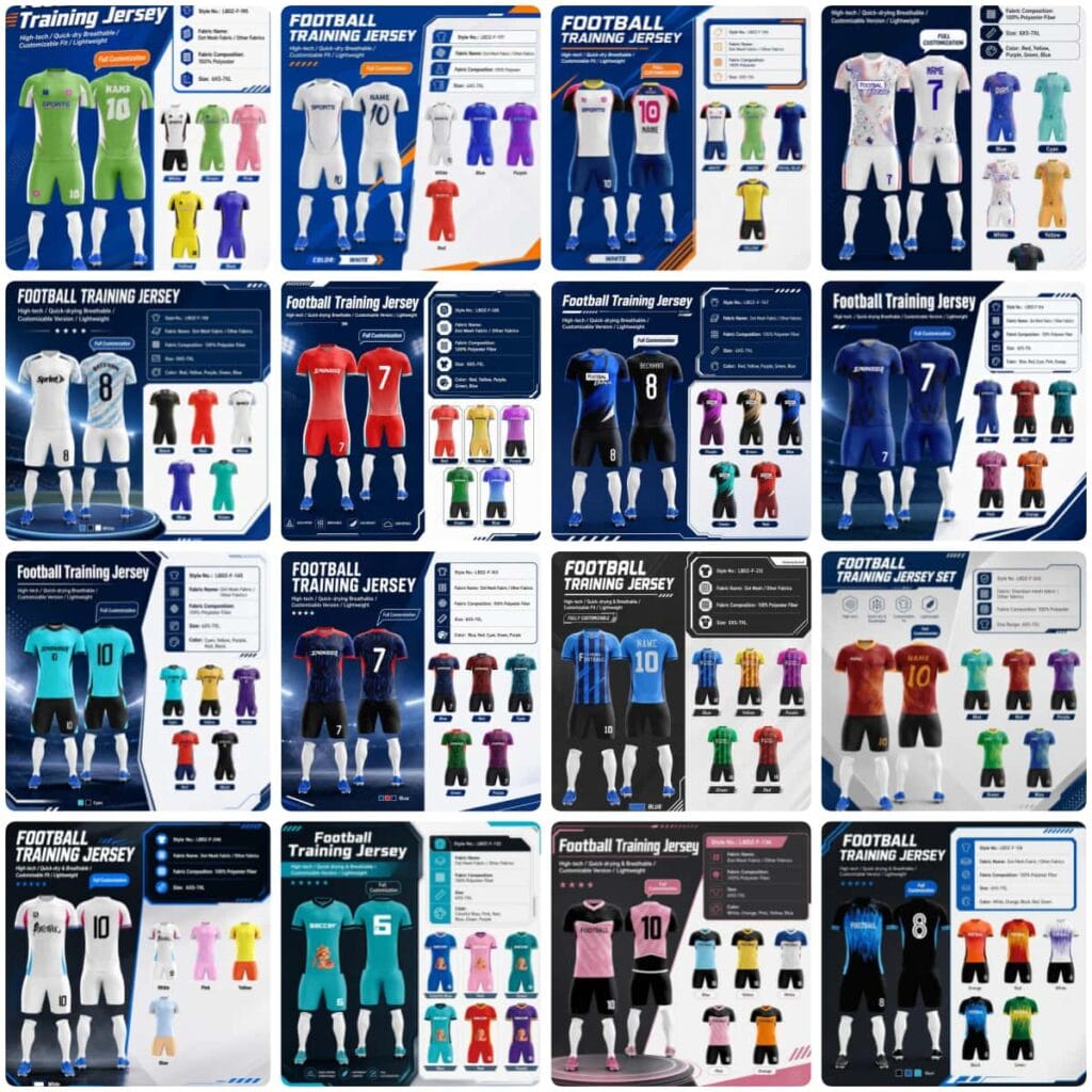 Tensuit custom football training jersey collection, various sublimation soccer uniform designs, team football kits