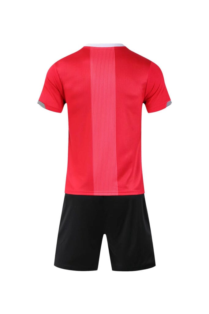 Red Custom Soccer Jersey Set, Short Sleeve Football Shirt with Black Shorts, Geometric Print Soccer Uniform