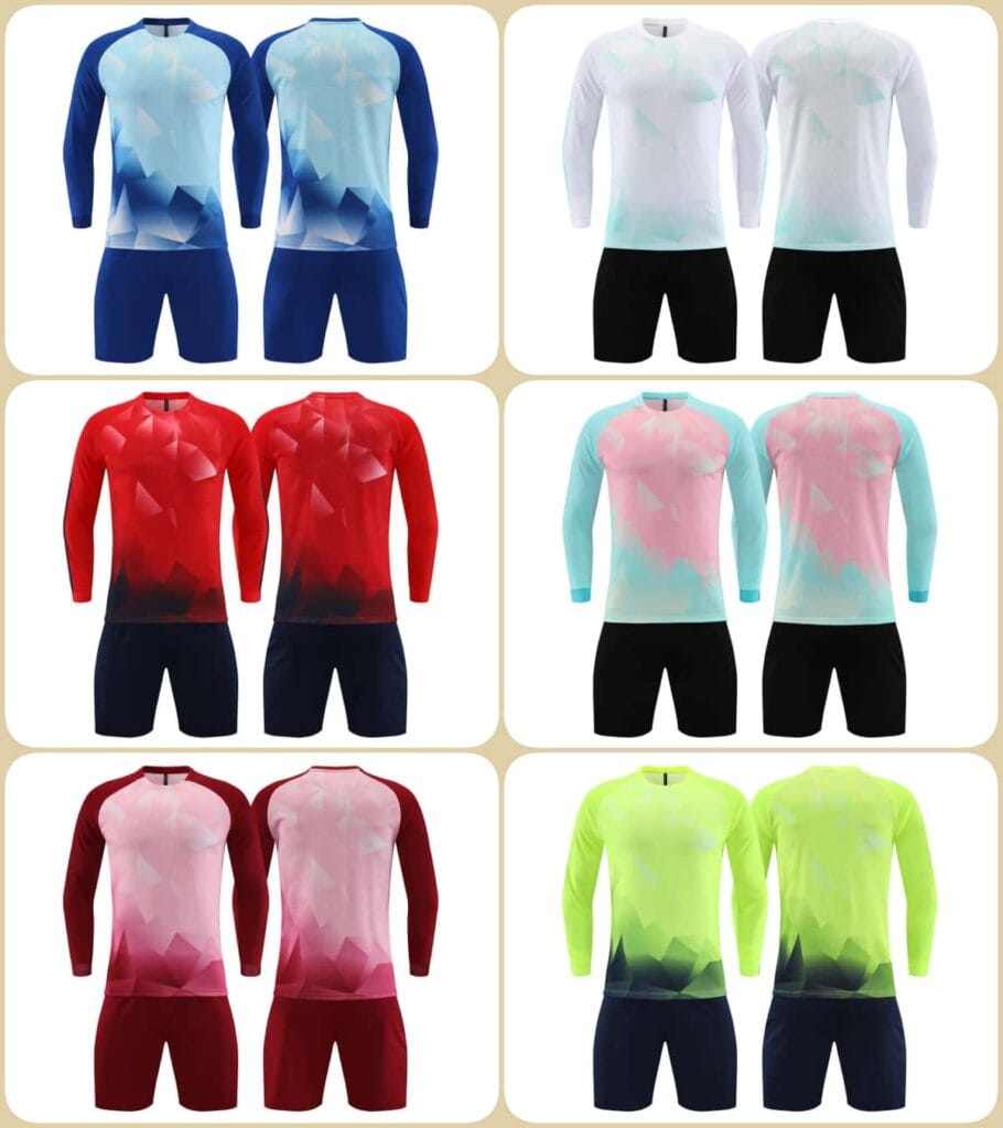 6 Colors Gradient Geometric Long Sleeve Soccer Jersey Collection, Sublimation Print Custom Football Team Kit