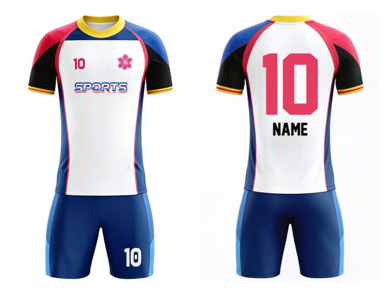 Tensuit custom white color block football jersey set front and back view, soccer uniform with number 10