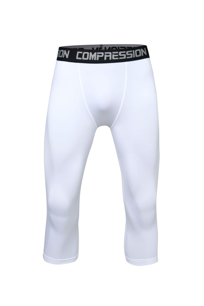 Tensuit B1C white men 7/8 compression pants front view workout running leggings