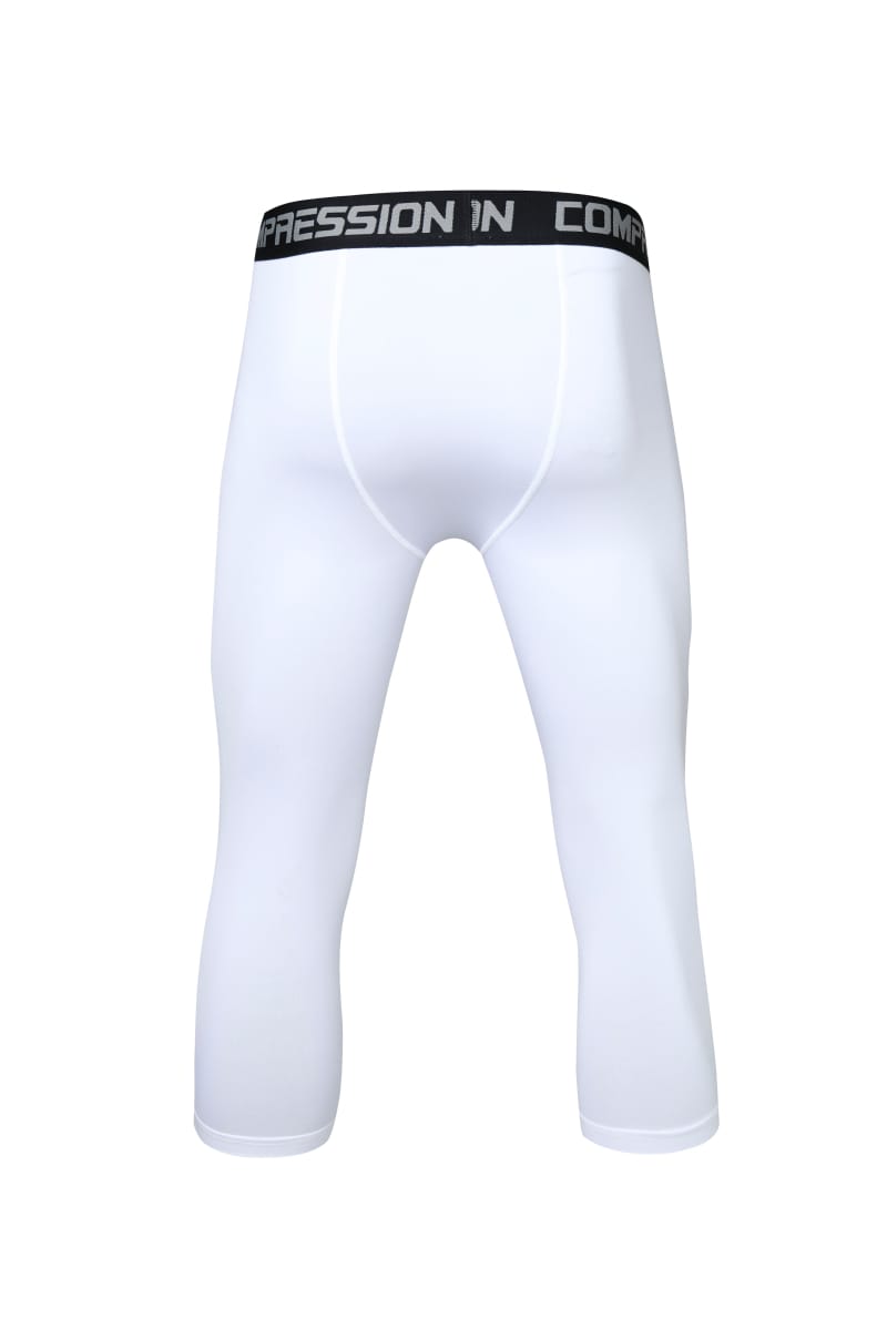 Tensuit B1C white men 7/8 compression pants back view workout tight leggings