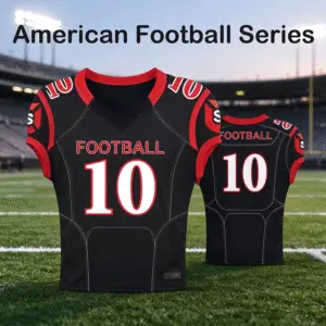 Tensuit American Football Jersey Series banner, custom black red american football uniform, custom sublimated football jersey for team wholesale