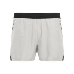 Tensuit men quick dry athletic running shorts light grey front view, black elastic waistband, side pockets