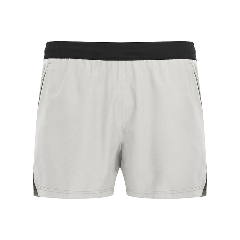 Tensuit men quick dry athletic running shorts light grey front view, black elastic waistband, side pockets