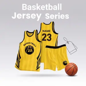 Tensuit Basketball Jersey Series banner, custom yellow basketball jersey and shorts set with basketball, custom team sportswear