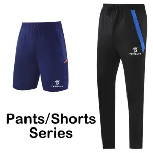 Tensuit custom men track pants and sports shorts, navy training shorts and black jogger pants with blue side stripe