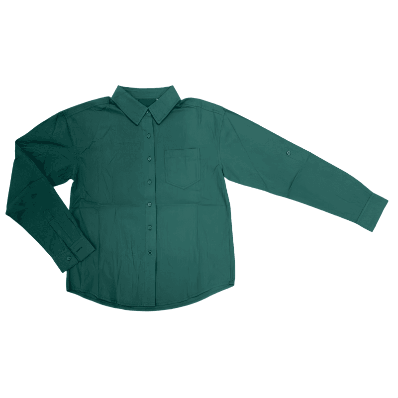 Tensuit unisex dark green sand washed cotton long sleeve shirt flat lay front view