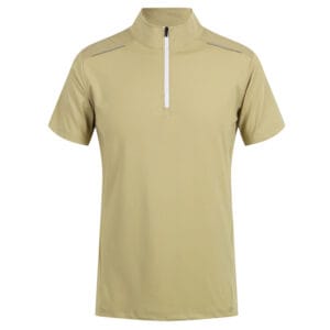 Tensuit men half zip stand collar quick dry short sleeve athletic shirt khaki front view