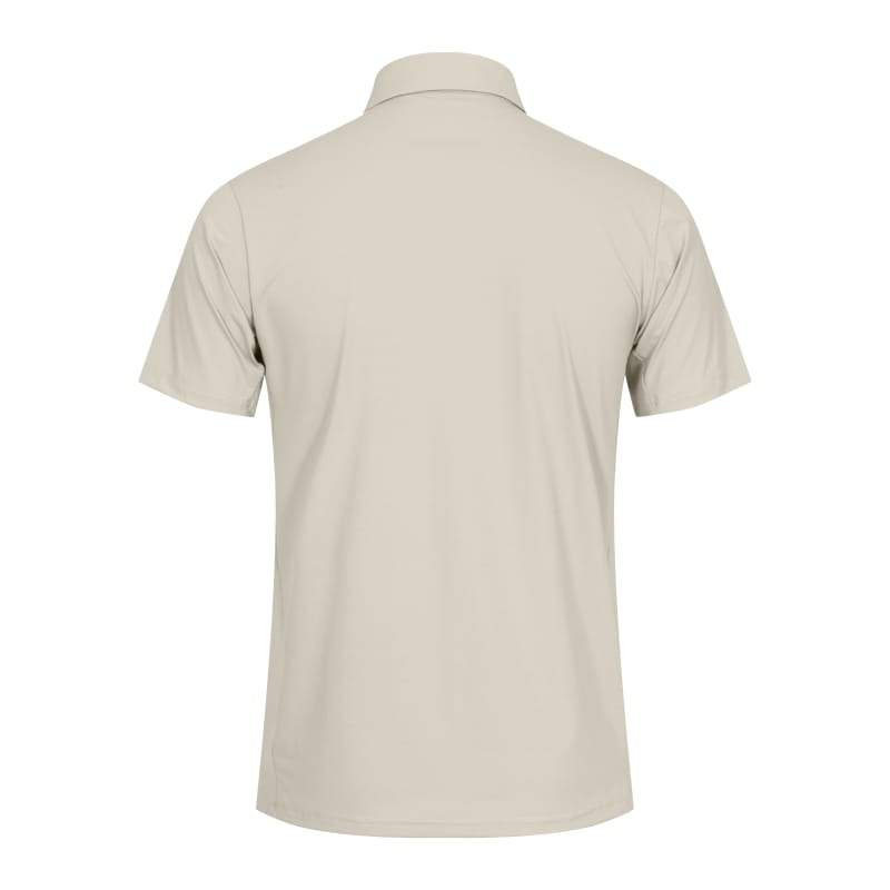 Tensuit P150 beige nylon spandex polo shirt back view white background