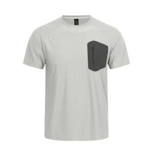 Tensuit P177 men quick dry athletic t-shirt silver gray front view with zipper chest pocket