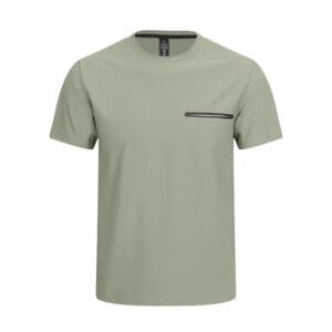 Tensuit P178 gray green men quick dry t-shirt front view with horizontal zipper chest pocket