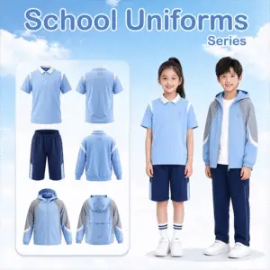 Tensuit School Uniform Series banner, custom primary school student uniforms, summer short sleeve set, spring autumn long sleeve top and hooded jacket, OEM ODM schoolwear