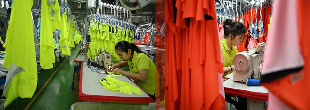 custom sportswear factory production line manufacturing workwear