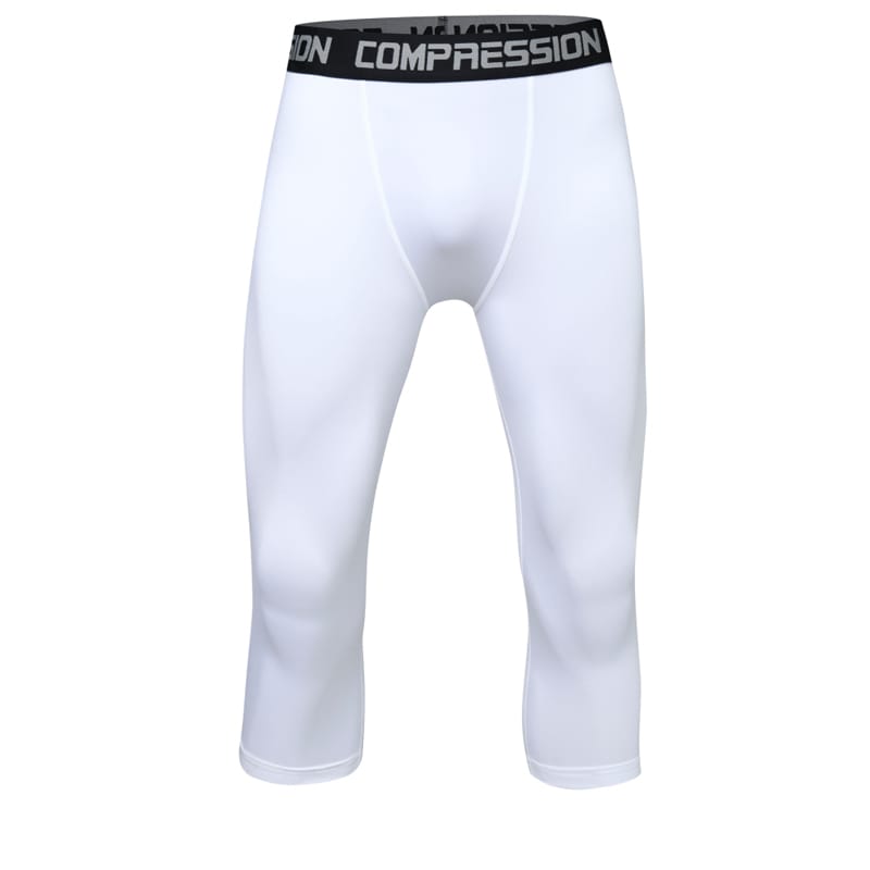 Tensuit B1C white men 7/8 compression pants front view workout running leggings