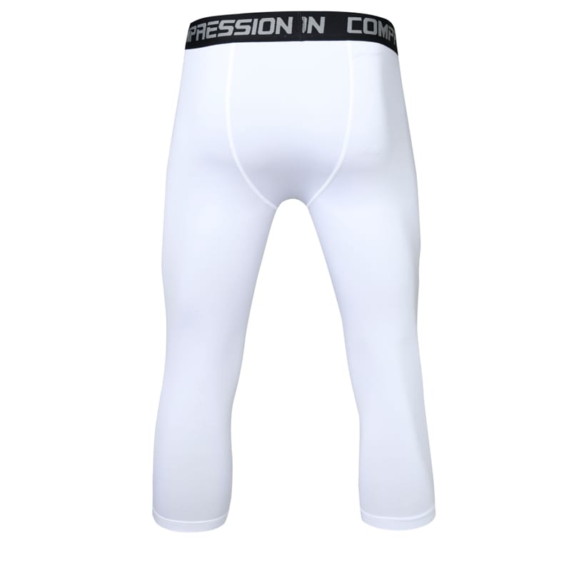 Tensuit B1C white men 7/8 compression pants back view workout tight leggings