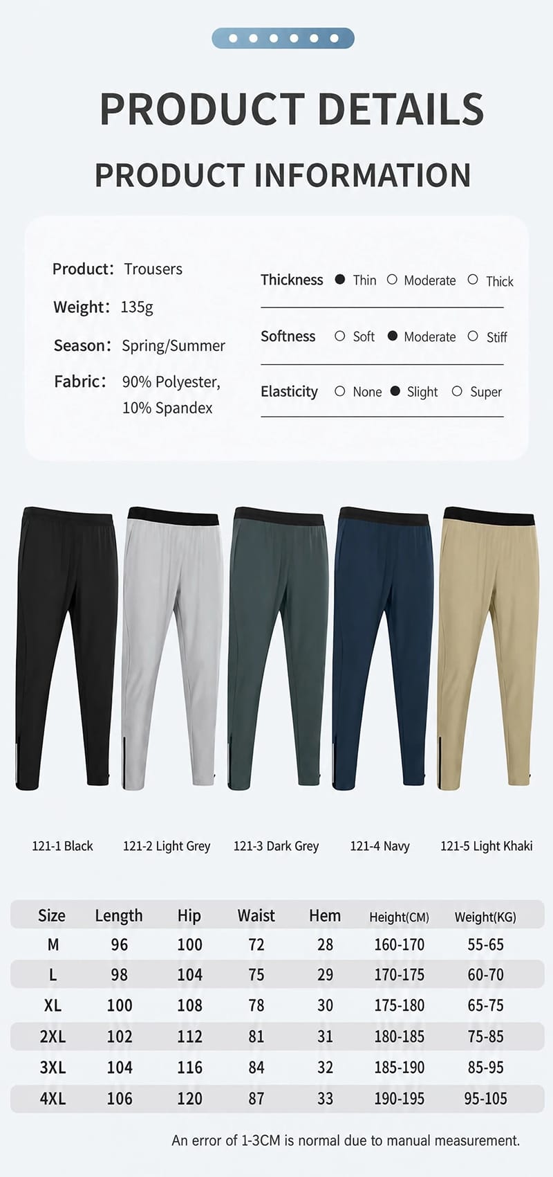 Tensuit men running pants product details, color options, full size chart M-4XL