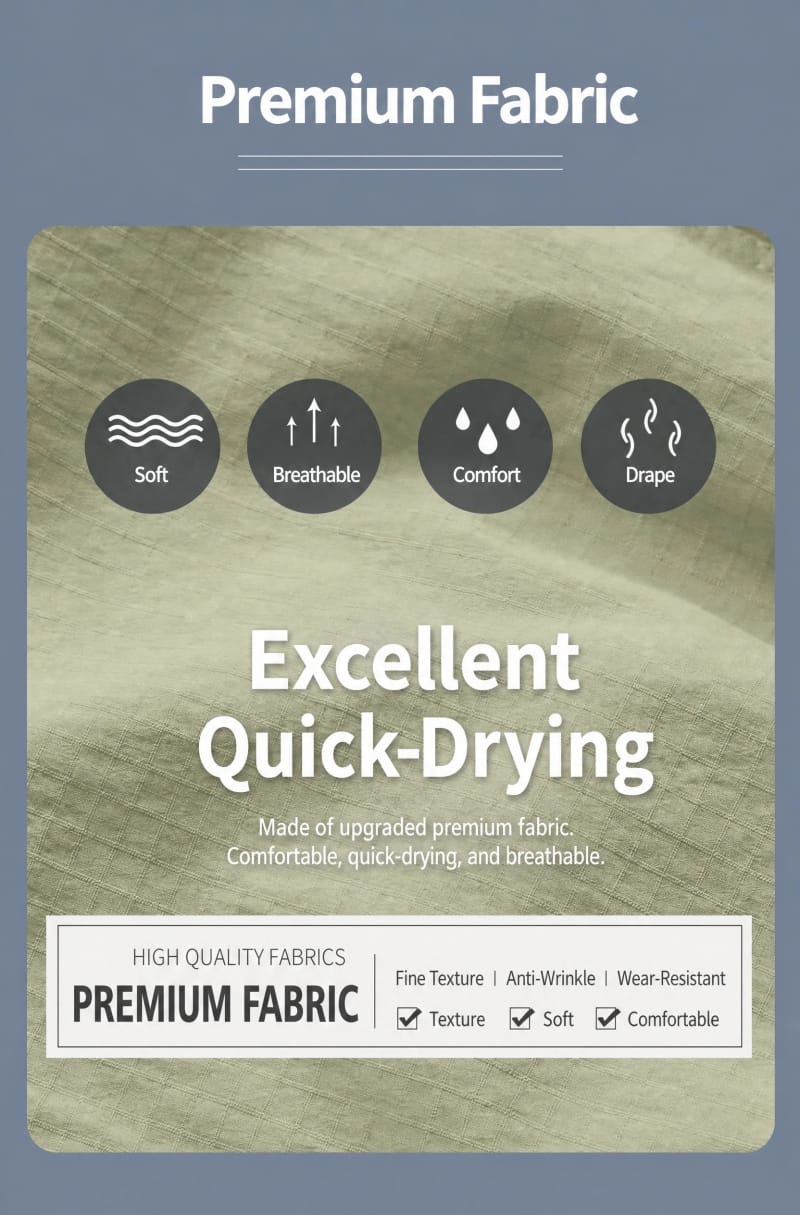 Tensuit outdoor cargo shorts premium quick dry fabric feature infographic