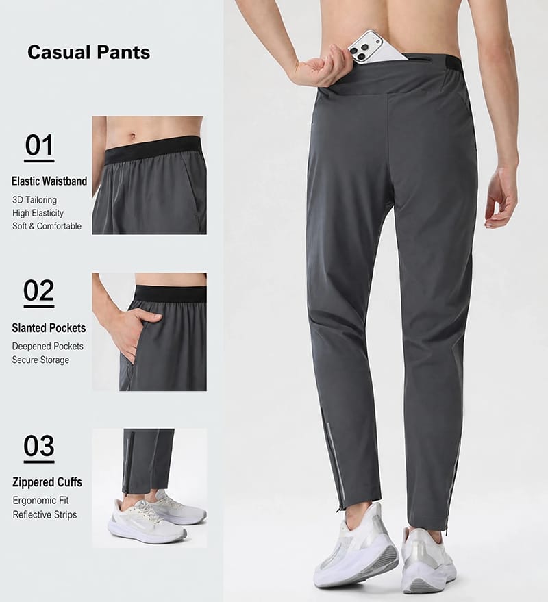 Tensuit men running pants YKK zipper back pocket closeup detail