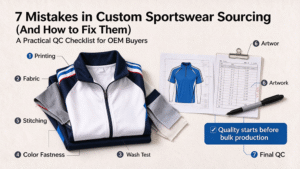 7 custom sportswear sourcing mistakes checklist infographic for apparel OEM buyers