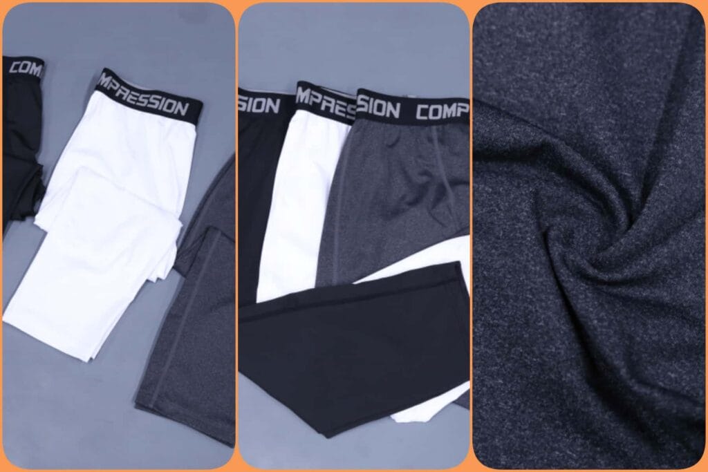Tensuit B1C men compression pants fabric closeup, black white gray athletic leggings material